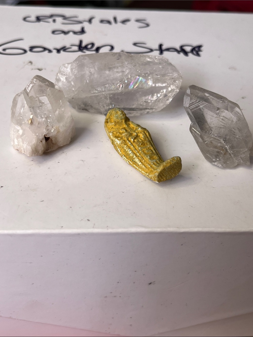 Yellow Guardian Figurine Accent with Clear Quartz Display